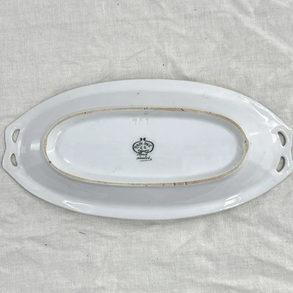 Rose Porcelain Tray Hand Painted Pink Floral Trinket Dish Vanity Romantic 9x4